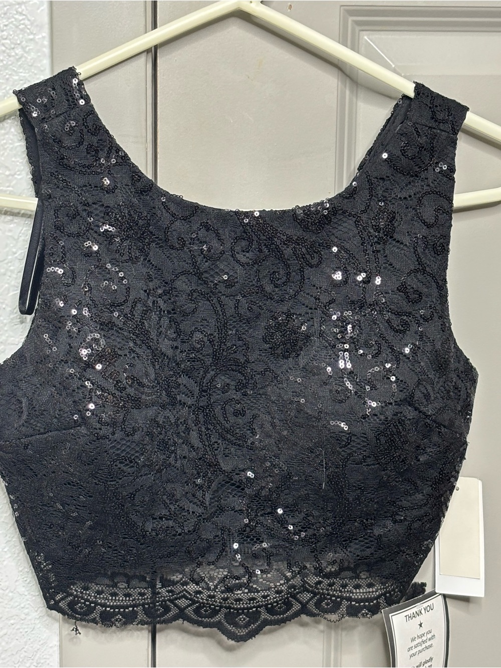 City Studio Black Sequin Lace Crop Top